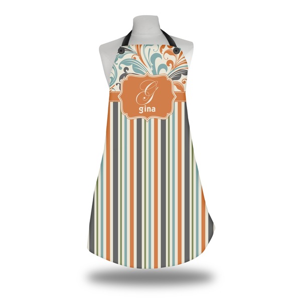 Orange Blue Swirls & Stripes Apron on Mannequin