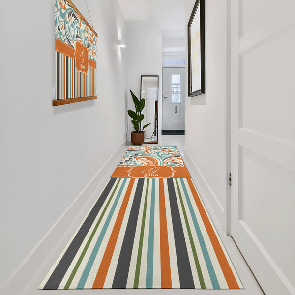 Orange Blue Swirls & Stripes Area Rug Sizes - In Context (vertical)