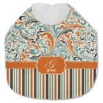 Orange Blue Swirls & Stripes Jersey Knit Baby Bib w/ Name and Initial