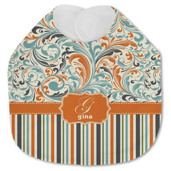 Orange Blue Swirls & Stripes Jersey Knit Baby Bib w/ Name and Initial