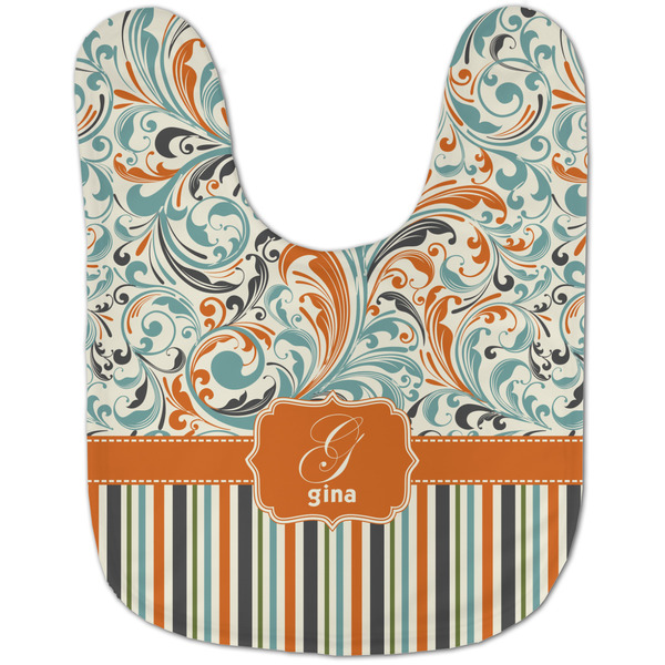 Orange Blue Swirls & Stripes Baby Bib - AFT flat
