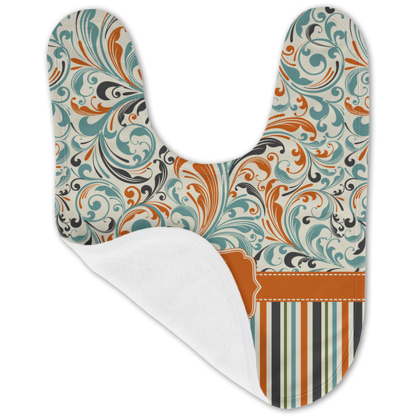 Orange Blue Swirls & Stripes Baby Bib - AFT folded
