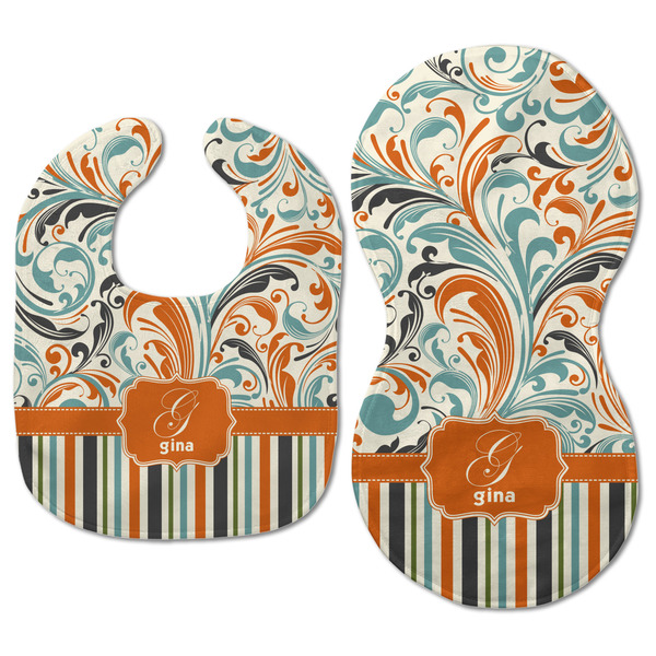 Orange Blue Swirls & Stripes Baby Bib & Burp Set - Approval (new bib & burp)