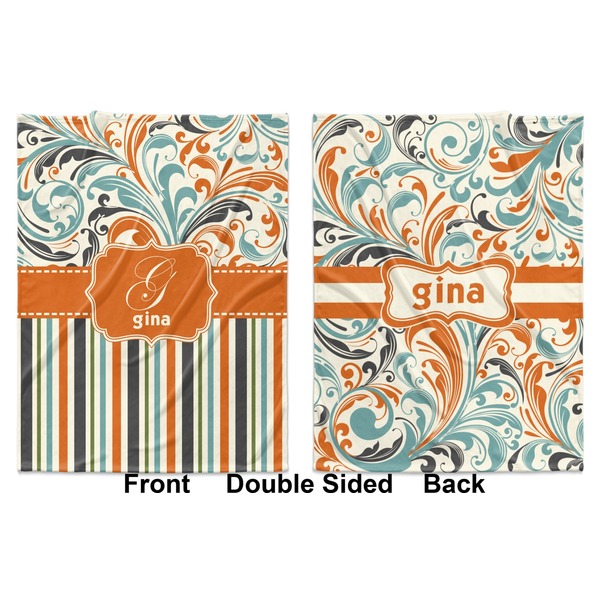 Orange Blue Swirls & Stripes Baby Blanket (Double Sided - Printed Front and Back)