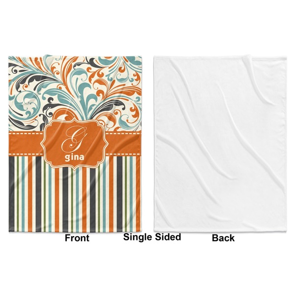 Orange Blue Swirls & Stripes Baby Blanket (Single Side - Printed Front, White Back)
