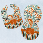 Orange Blue Swirls & Stripes Baby Bib & Burp Set w/ Name and Initial