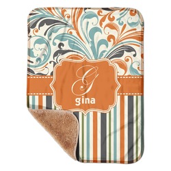 Orange Blue Swirls & Stripes Sherpa Baby Blanket - 30" x 40" w/ Name and Initial