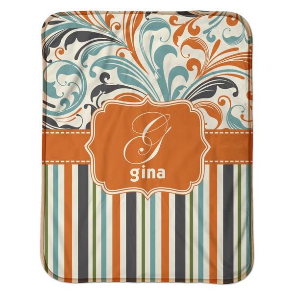 Orange Blue Swirls & Stripes Baby Sherpa Blanket - Flat