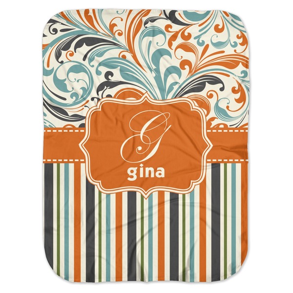 Custom Orange Blue Swirls & Stripes Baby Swaddling Blanket (Personalized)