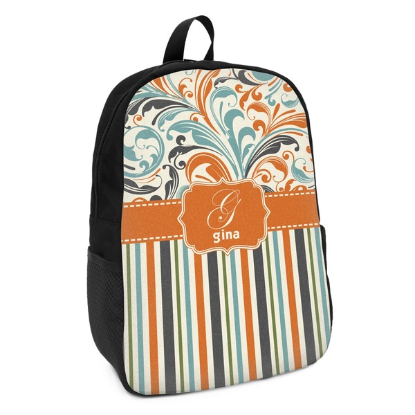 Custom Orange Blue Swirls & Stripes Kids Backpack (Personalized)