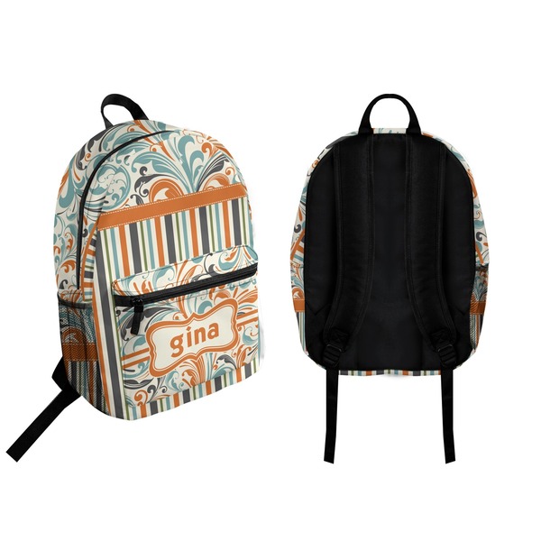 Orange Blue Swirls & Stripes Backpack front and back - Apvl