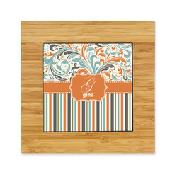Orange Blue Swirls & Stripes Bamboo Trivet with Ceramic Tile Insert (Personalized)