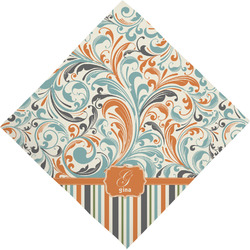 Orange Blue Swirls & Stripes Dog Bandana Scarf w/ Name and Initial