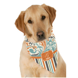 Orange Blue Swirls & Stripes Dog Bandana Scarf w/ Name and Initial