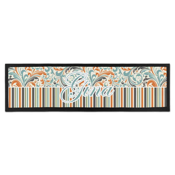 Custom Orange Blue Swirls & Stripes Bar Mat (Personalized)