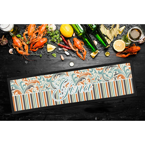 Orange Blue Swirls & Stripes Bar Mat - Large - LIFESTYLE