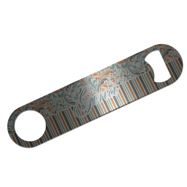 Orange Blue Swirls & Stripes Bar Opener - Silver - Front