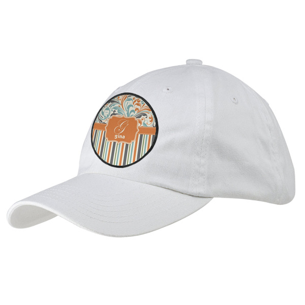 Custom Orange Blue Swirls & Stripes Baseball Cap - White (Personalized)