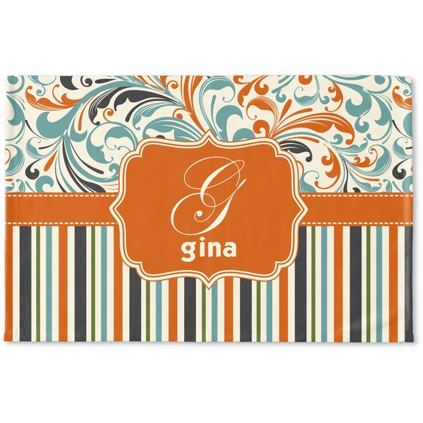 Custom Orange Blue Swirls & Stripes Woven Mat (Personalized)