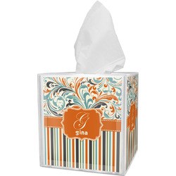 Orange Blue Swirls & Stripes Tissue Box Cover (Personalized)