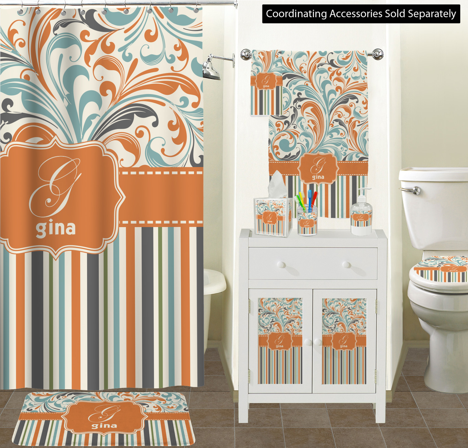 Orange Blue Swirls Stripes Ceramic, Orange And Blue Bathroom Set