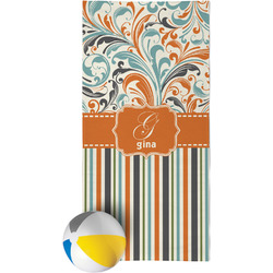 Orange Blue Swirls & Stripes Beach Towel (Personalized)