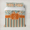 Orange Blue Swirls & Stripes Bedding Set- Queen Lifestyle - Duvet
