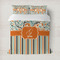 Orange Blue Swirls & Stripes Duvet Cover Set - Full / Queen (Personalized)