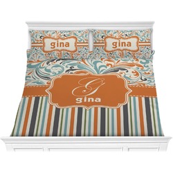 Orange Blue Swirls & Stripes Comforter Set - King (Personalized)