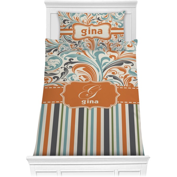Custom Orange Blue Swirls & Stripes Comforter Set - Twin XL (Personalized)
