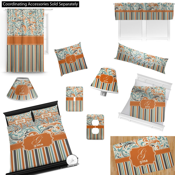 Orange Blue Swirls & Stripes Bedroom Decor & Accessories2