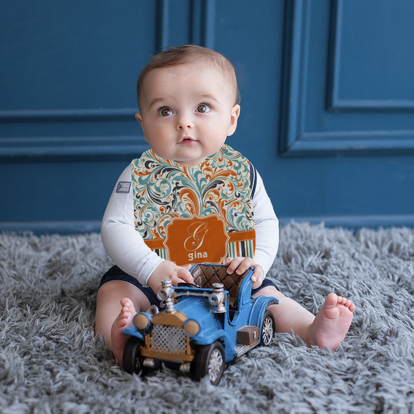 Orange Blue Swirls & Stripes Bib Lifestyle Boy