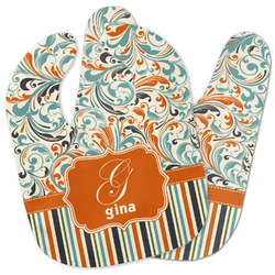 Orange Blue Swirls & Stripes Baby Bib w/ Name and Initial