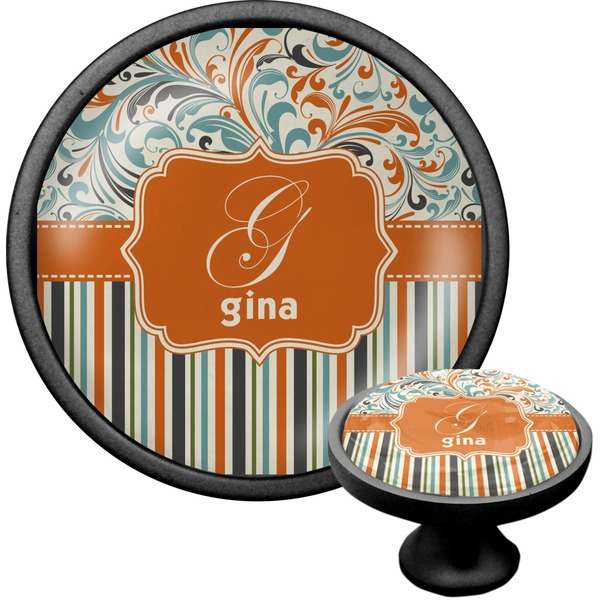 Custom Orange Blue Swirls & Stripes Cabinet Knob (Black) (Personalized)