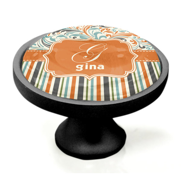 Orange Blue Swirls & Stripes Black Custom Cabinet Knob (Side)