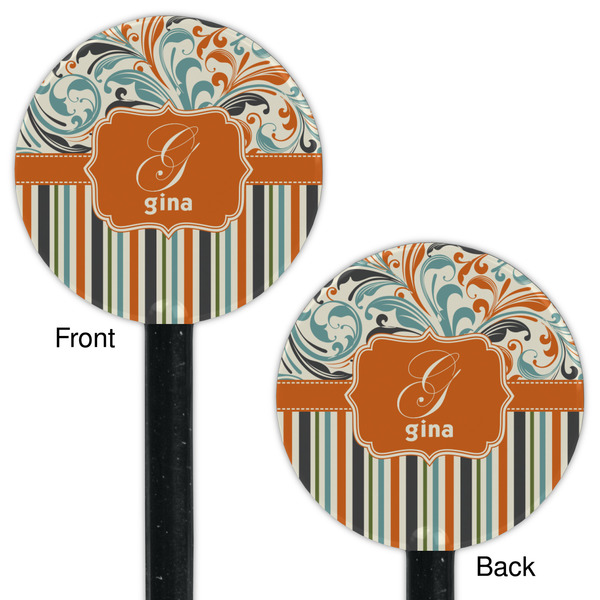 Orange Blue Swirls & Stripes Black Plastic 5.5" Stir Stick - Double Sided - Round - Front & Back