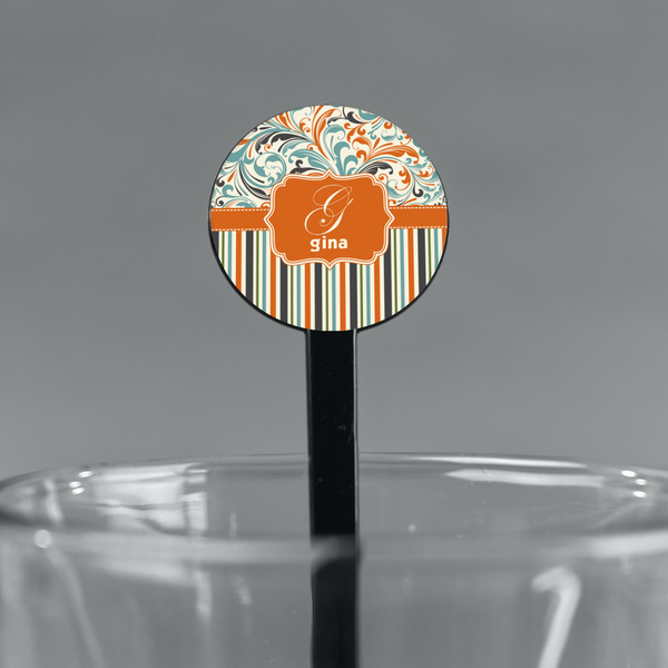 Orange Blue Swirls & Stripes Black Plastic 7" Stir Stick - Round - Main