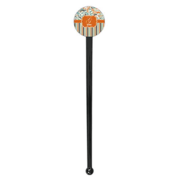 Orange Blue Swirls & Stripes Black Plastic 7" Stir Stick - Round - Single Stick