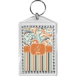Orange Blue Swirls & Stripes Bling Keychain (Personalized)