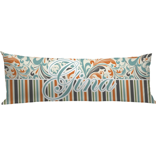Custom Orange Blue Swirls & Stripes Body Pillow Case (Personalized)