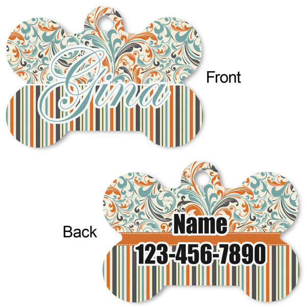Orange Blue Swirls & Stripes Bone Shaped Dog ID Tag - Large - Approval