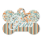Orange Blue Swirls & Stripes Bone Shaped Dog ID Tag (Personalized)