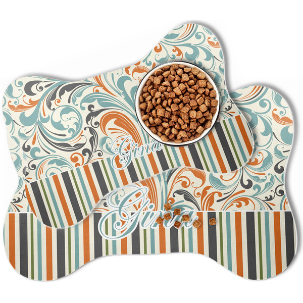 Orange Blue Swirls & Stripes Bone Shaped Dog Mats - MAIN