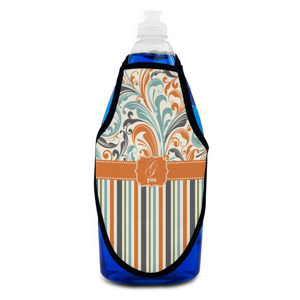 Orange Blue Swirls & Stripes Bottle Apron - Soap - FRONT