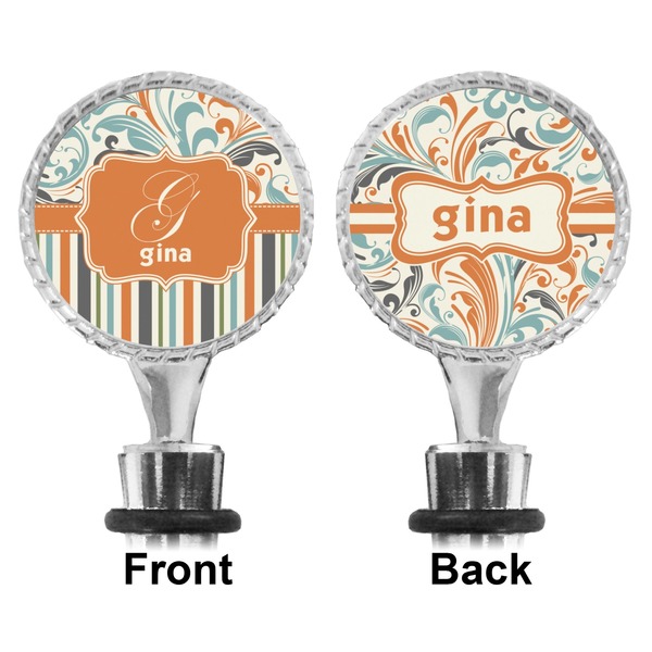 Orange Blue Swirls & Stripes Bottle Stopper - Front and Back