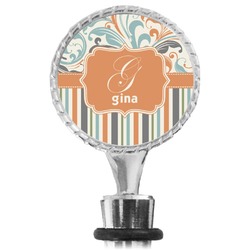 Orange Blue Swirls & Stripes Wine Bottle Stopper (Personalized)