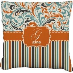 Orange Blue Swirls & Stripes Faux-Linen Throw Pillow 16" (Personalized)