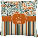 Orange Blue Swirls & Stripes Faux-Linen Throw Pillow 18" (Personalized)