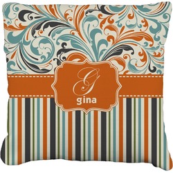 Orange Blue Swirls & Stripes Faux-Linen Throw Pillow 18" (Personalized)