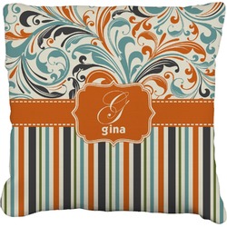 Orange Blue Swirls & Stripes Faux-Linen Throw Pillow 20" (Personalized)
